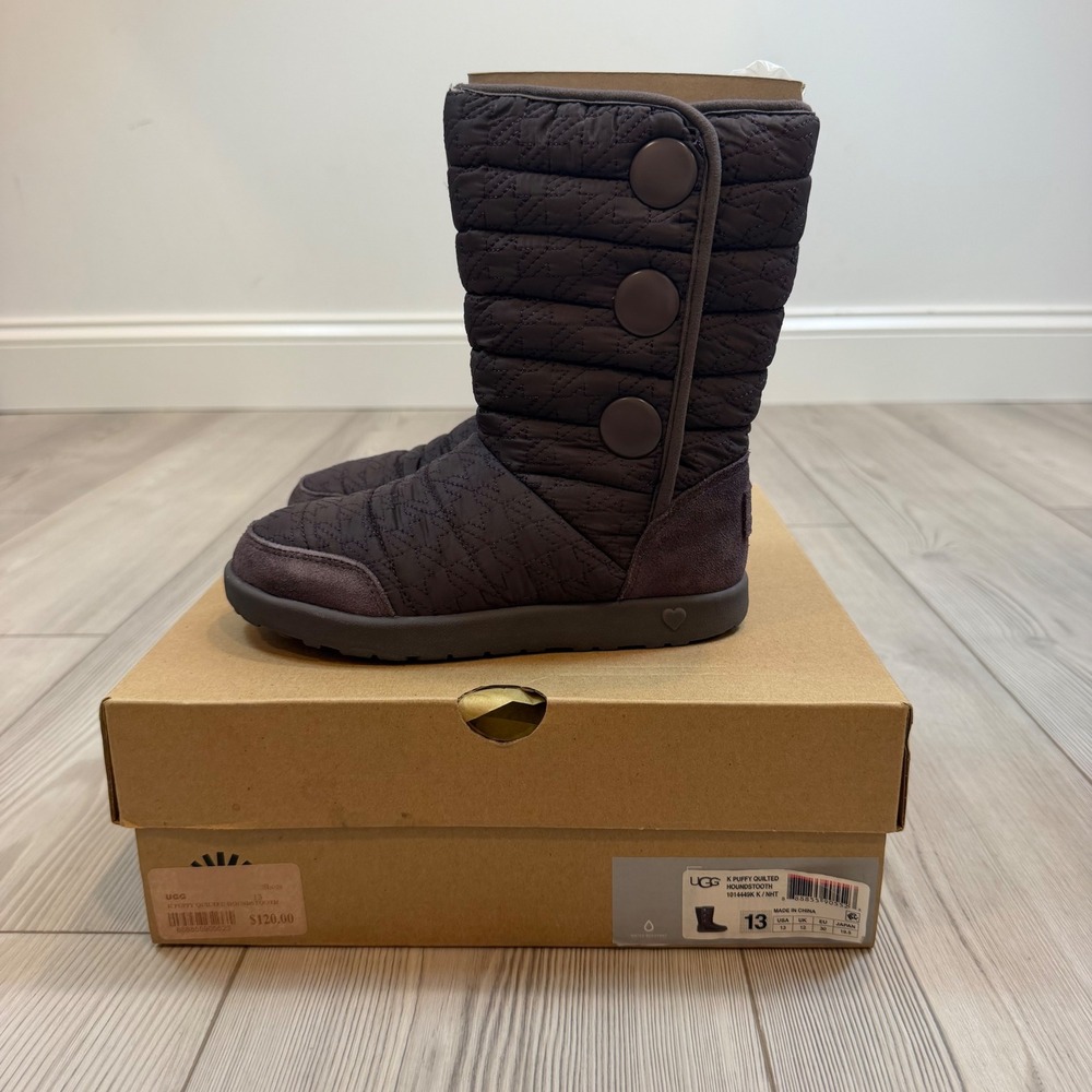 NEW UGG K Puffy Quilted Houndstooth Nightfall Purple Boots 1014449K Size 13K